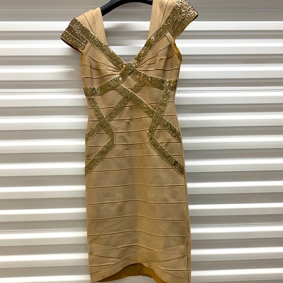 HERVE LEGER BANDAGE  NUDE CLASSIC DRESS - Picture 1 of 10
